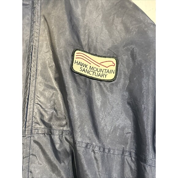 LL Bean Men L Windbreaker Jacket Hood Zip Pockets Blue Vent Back Vintage Patches - Picture 3 of 8